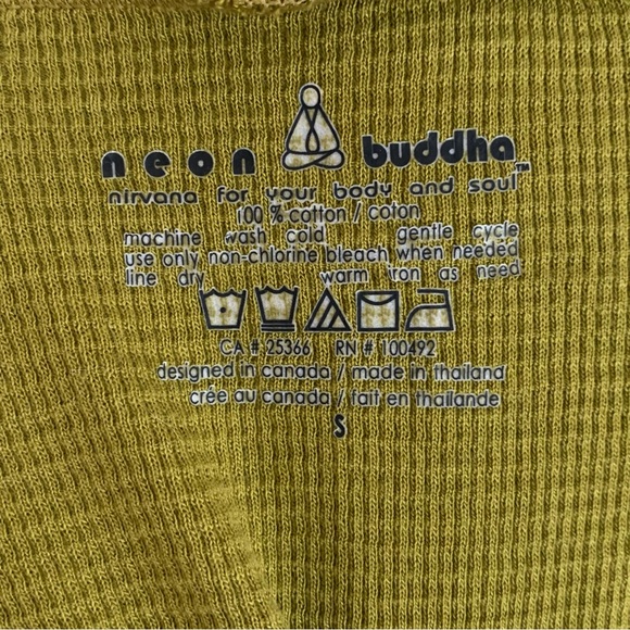 Neon Buddha cowl neck chartreuse green long sleeve waffle knit boho tunic S - Picture 3 of 8